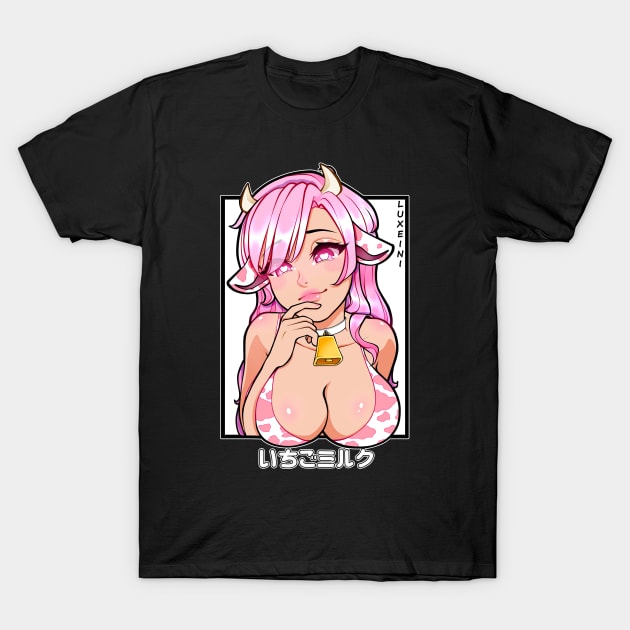 Strawberry Milk Cow Girl T-Shirt by luxeini